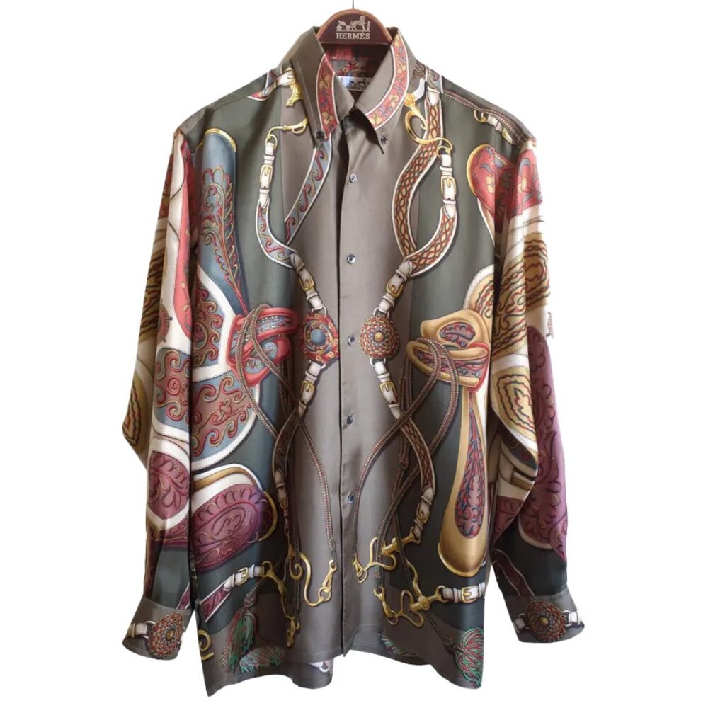 Vintage Hermes Silk Button Shirt Festival Print / 38 / Large GUC